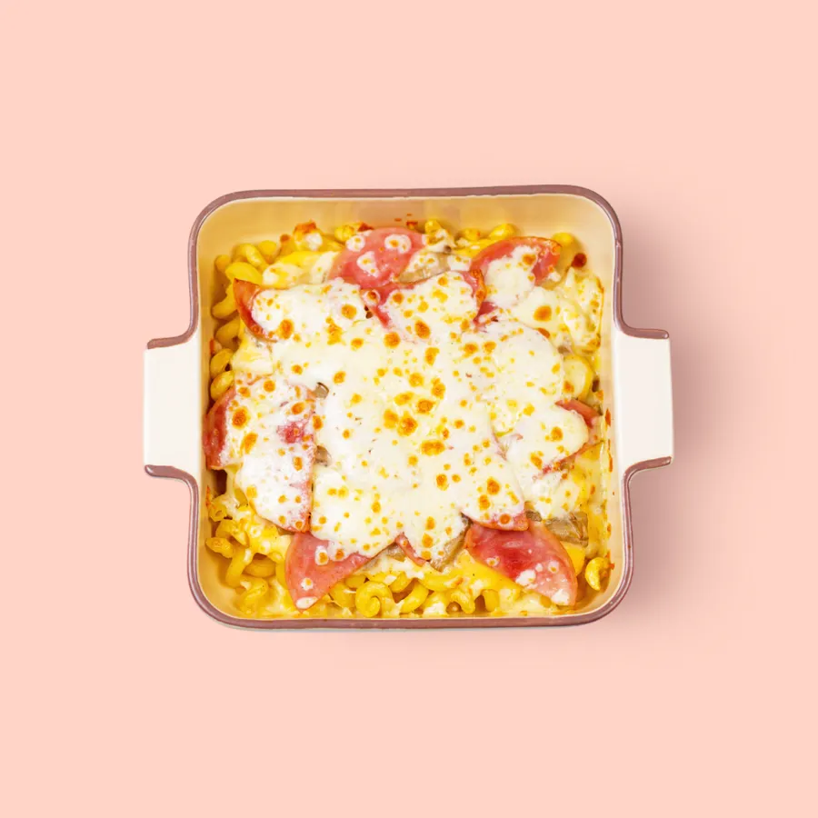 Mac&cheese с ветчиной и грибами